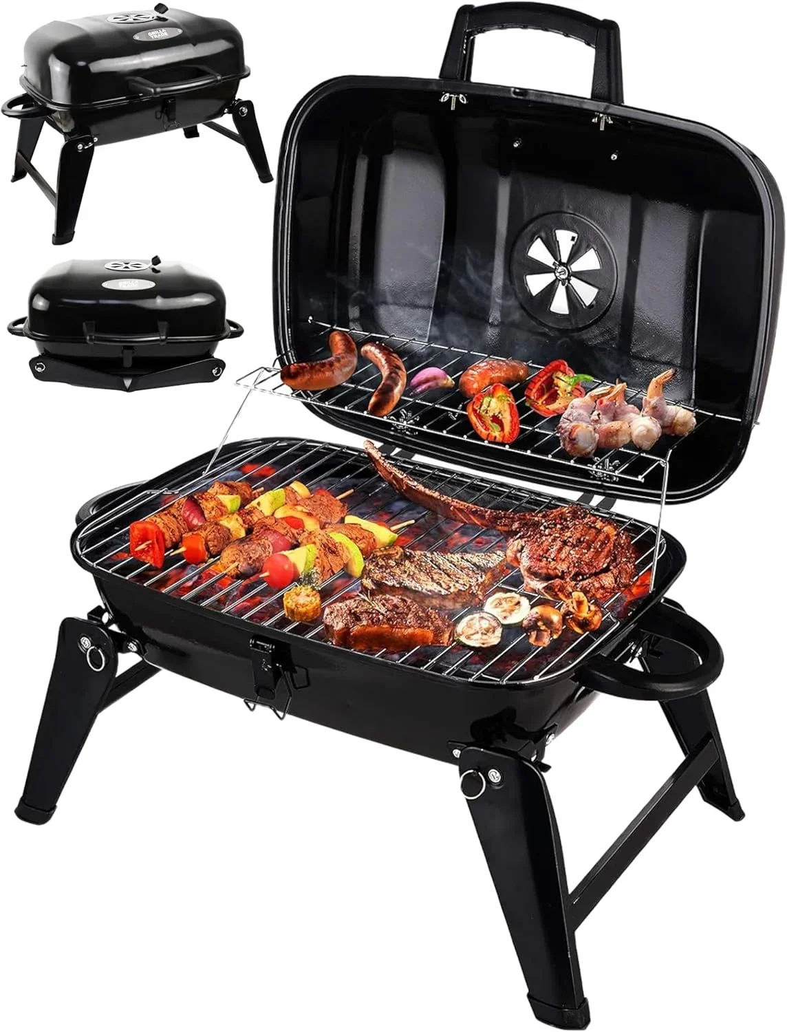 RNKR Portable Charcoal Grill, Small Table Top Charcoal Grill for Camping, Outdoor Cooking - Foldable Camping Grill for Picnics, Tailgating and Ba 7545
