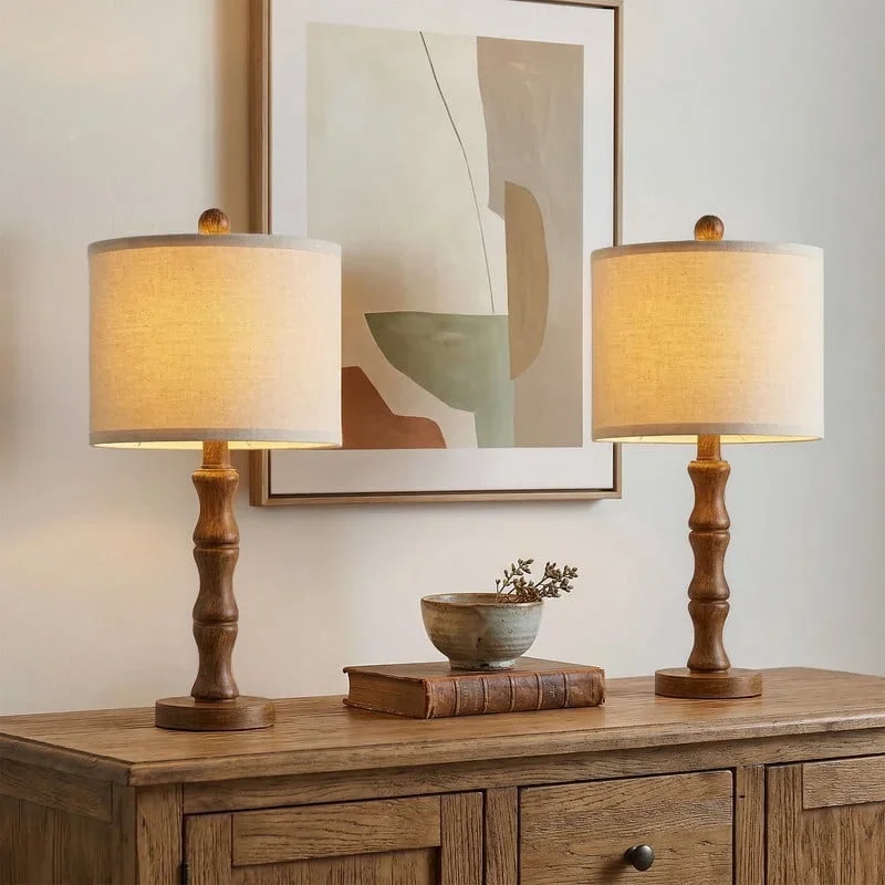 Oneach 20.5" Resin Table Lamps for Bedroom Lamps Set of 2 Retro Brown Farmhouse Bedside Nightstand Lamp 8044