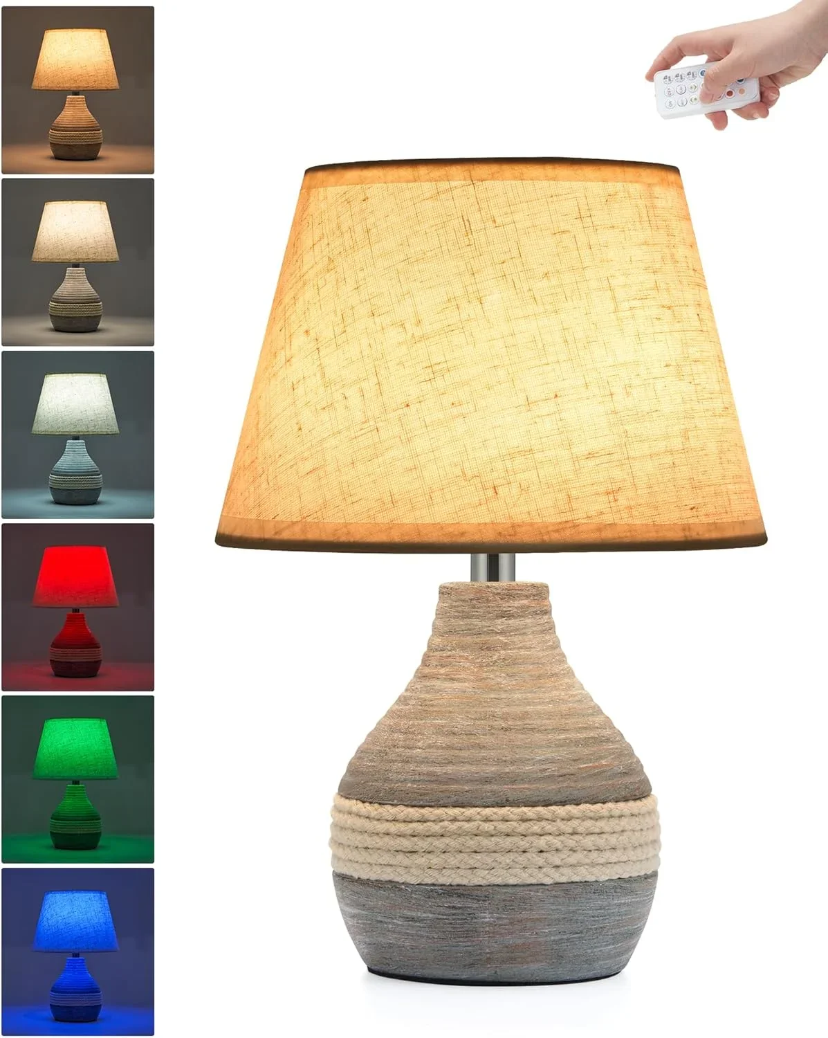 OCEST Ceramic Wireless Table Lamp, Small Rechargeable Table Lamp with Timing Function, Dimmable Table Light with Remote Control, Nightstand Light Lamp  2902