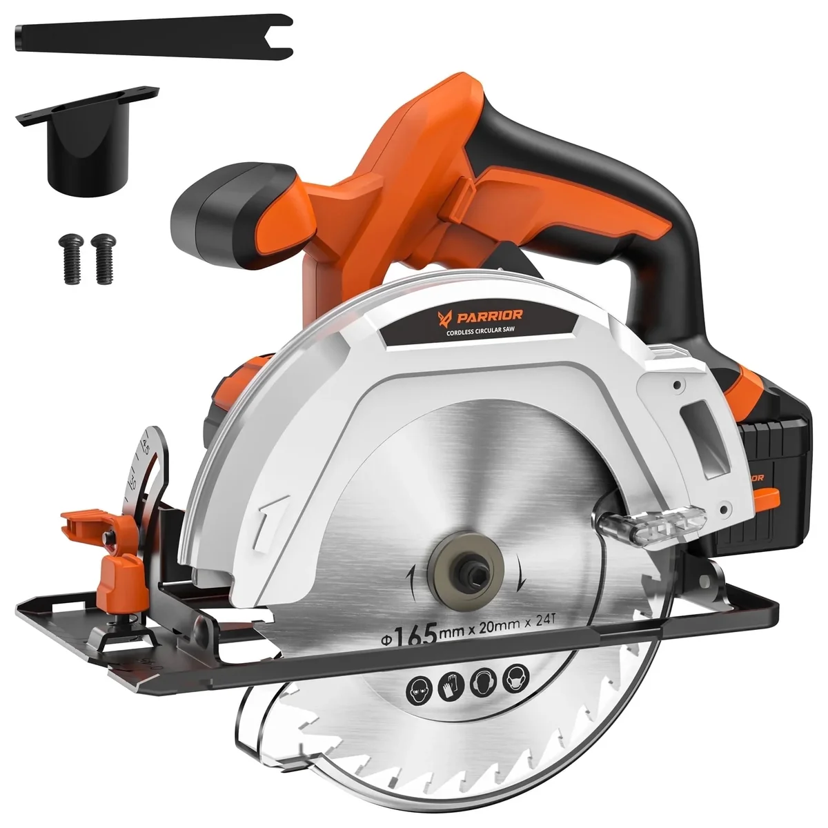 Parrior 20V Cordless Circular Saw, with 6-1/2-Inch Aluminum Alloy Blade, 3500RPM, Adjustable Cutting Depth 45°/90°, 4.0Ah Battery and Charger ( 2538