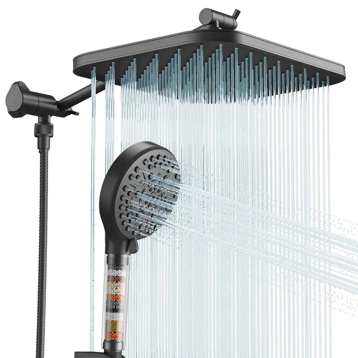 JOMOO 12 Inch Rainfall Shower Head High Pressure 10 Spray Filtered Shower Head with Handheld Combo, with Extension Arm, 71" Shower Hose 0442