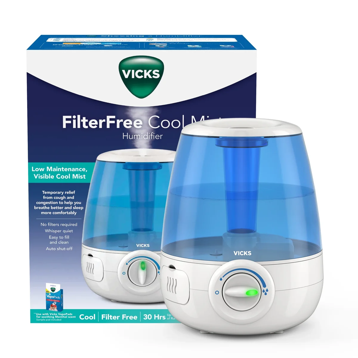 Vicks Filter-Free Cool Mist Humidifier, V4600, White 4992