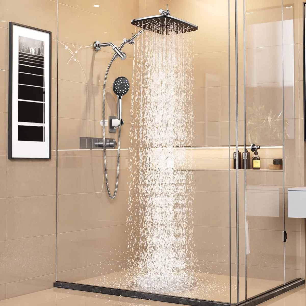 Veken Wide Rain Shower Head with Handheld, High Pressure Rainfall Showerhead Combo with Arm for Bathroom Accessories, Home Decor, Detachable Dual 6587