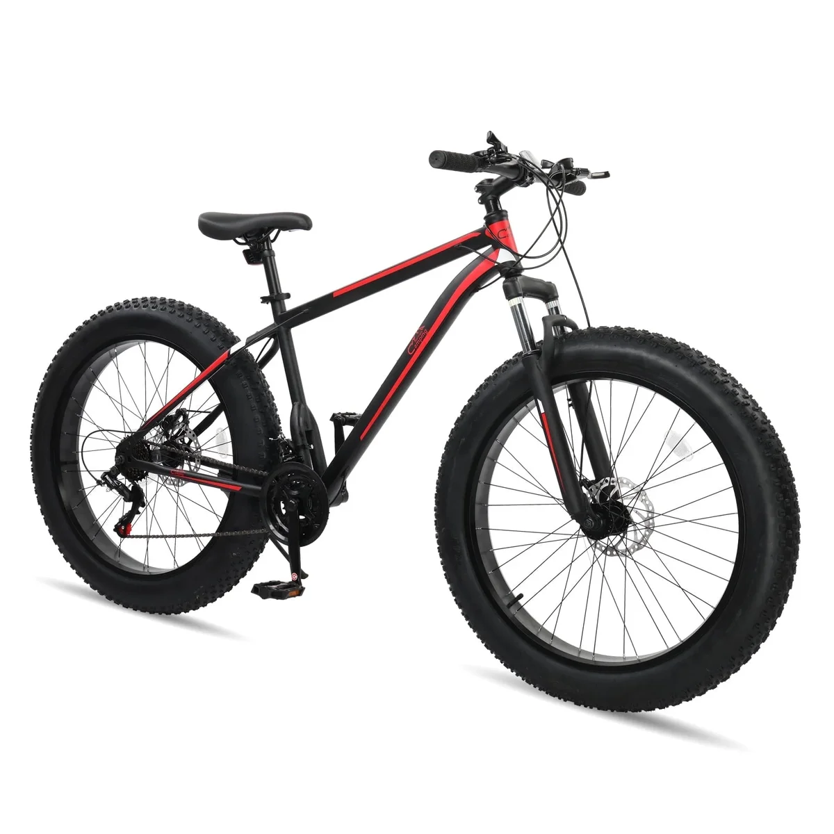 Camping Survival Ktaxon 26in Fat Tire Mountain Bike, 21 Speeds Shimano Drivetrain, High Carbon Steel, Red Black 5513