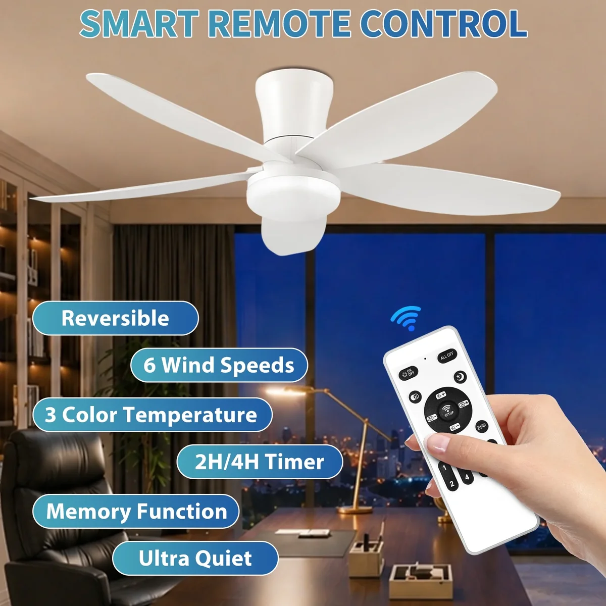 Everdaily Essentials 42 Inch Ceiling Fans with Lights, Modern Ceiling Fan with Lights and Remote, DC Reversible 6 Speeds 3 CCT, Low Profile Flush Mount Quiet Ceiling  Ref. 4866