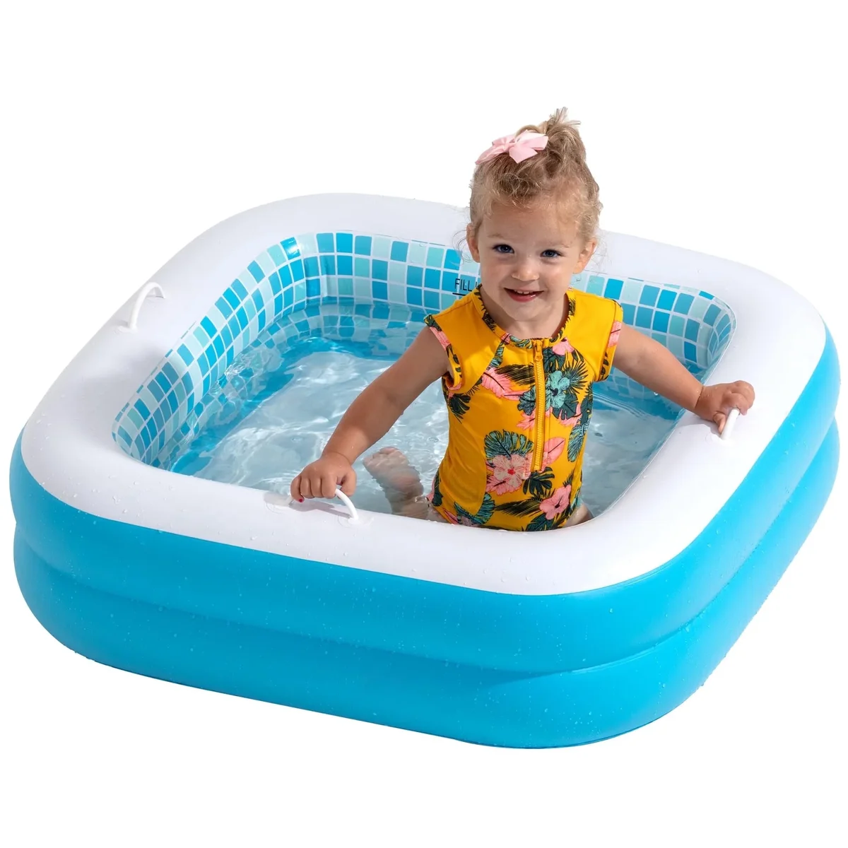 Grip A Pool Inflatable Baby Pool Bathtub & Ball Pit for Toddlers, 34" Summer Blue Blow up Kids Pool 1581