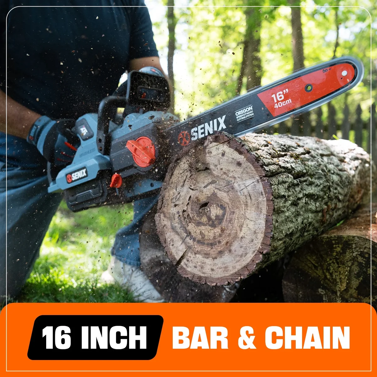 SENIX  60V 16" Battery Chainsaw Brushless Electric Chainsaws Cordless Chain Saw with 4Ah Battery & Charger Garden Tool for Trees, Pruning, Branch 0086