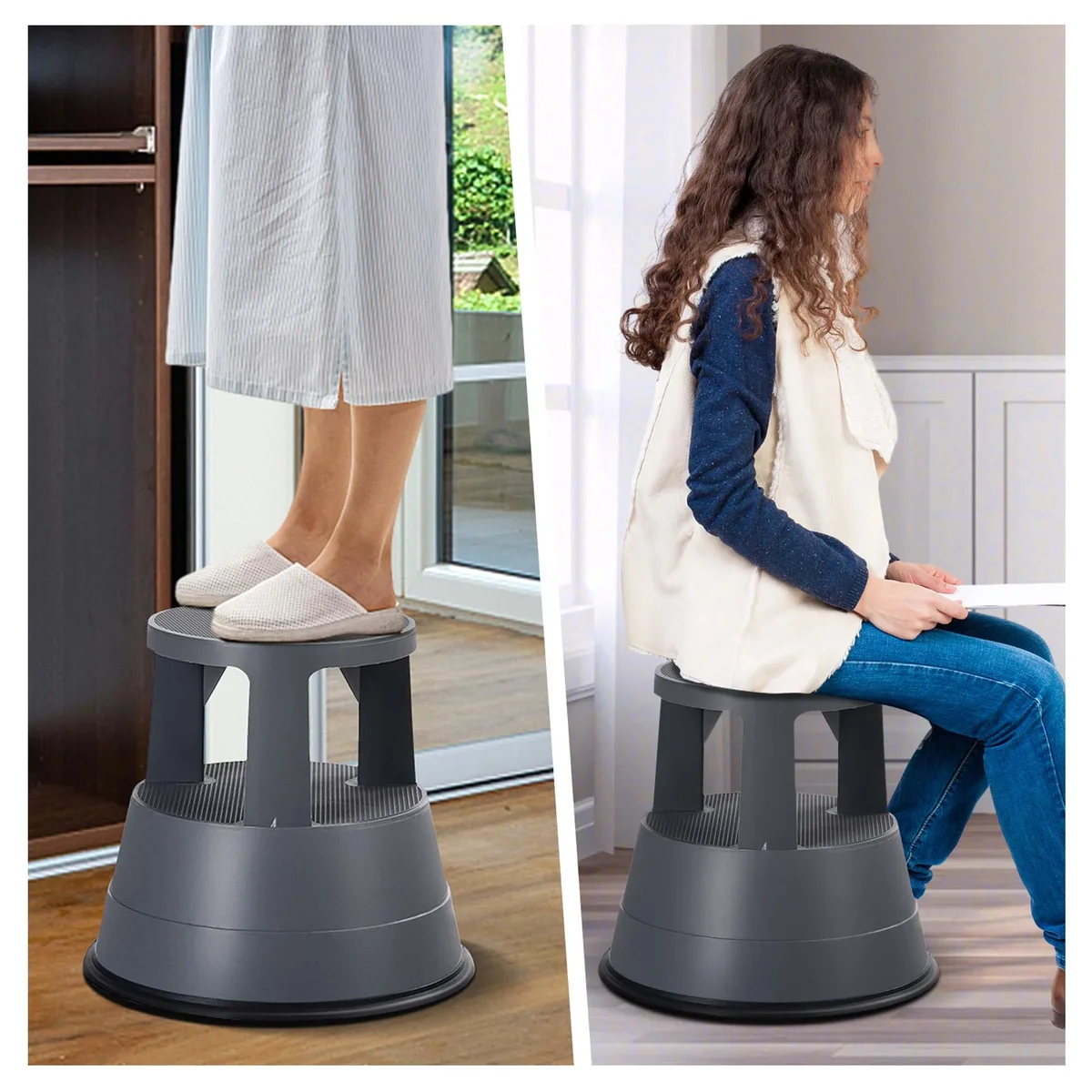 Costway Kick Stool Rolling Step Stool W/ Non-Slip Rubber Platform 330LBS Capacity Gray Backless 8396
