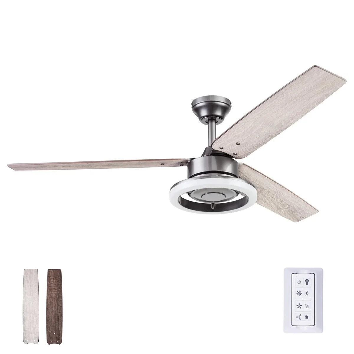 Prominence Home 52" Orbis Gun Metal Remote Control Ceiling Fan, 3 Blades, LED Ring 2828