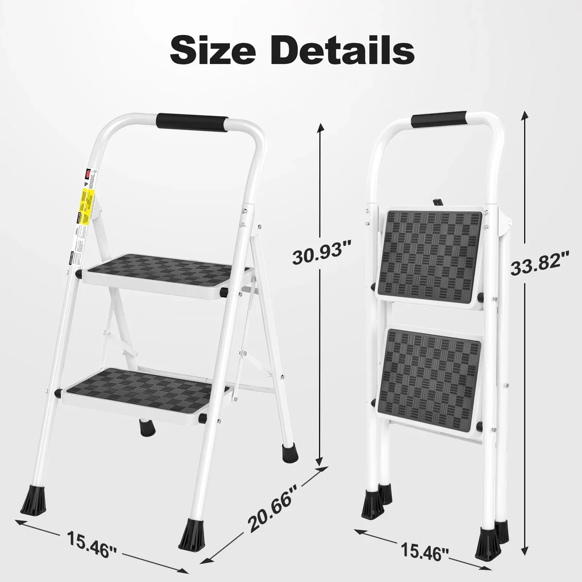 HBTower Folding 2 Step Ladder, Step Stool for Adults,  Folding Step Stool with Cushioned Handle, Wide Pedal, 330Lbs Load Heavy Duty, White 7100