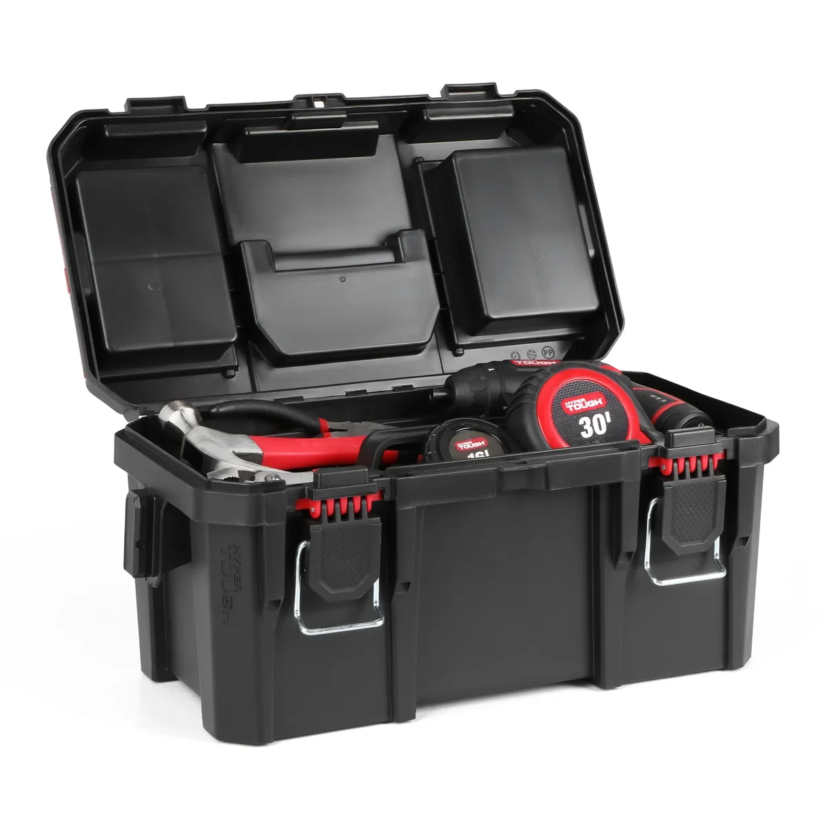 Hyper Tough 16-Inch Toolbox – Heavy-Duty Resin Storage with Padlock Security & Small Parts Organizer 4347