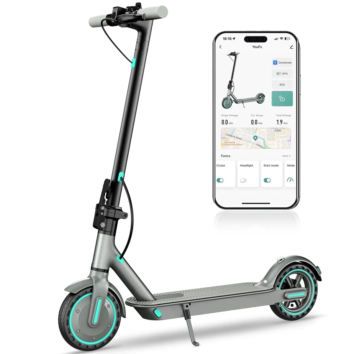 EggKing Electric Scooter for Adults, 350W motor 19MPH & 15Miles Range Portable Folding Commuting Electric Scooter 8.5"Anti-skid solid Tires, with Double  4565