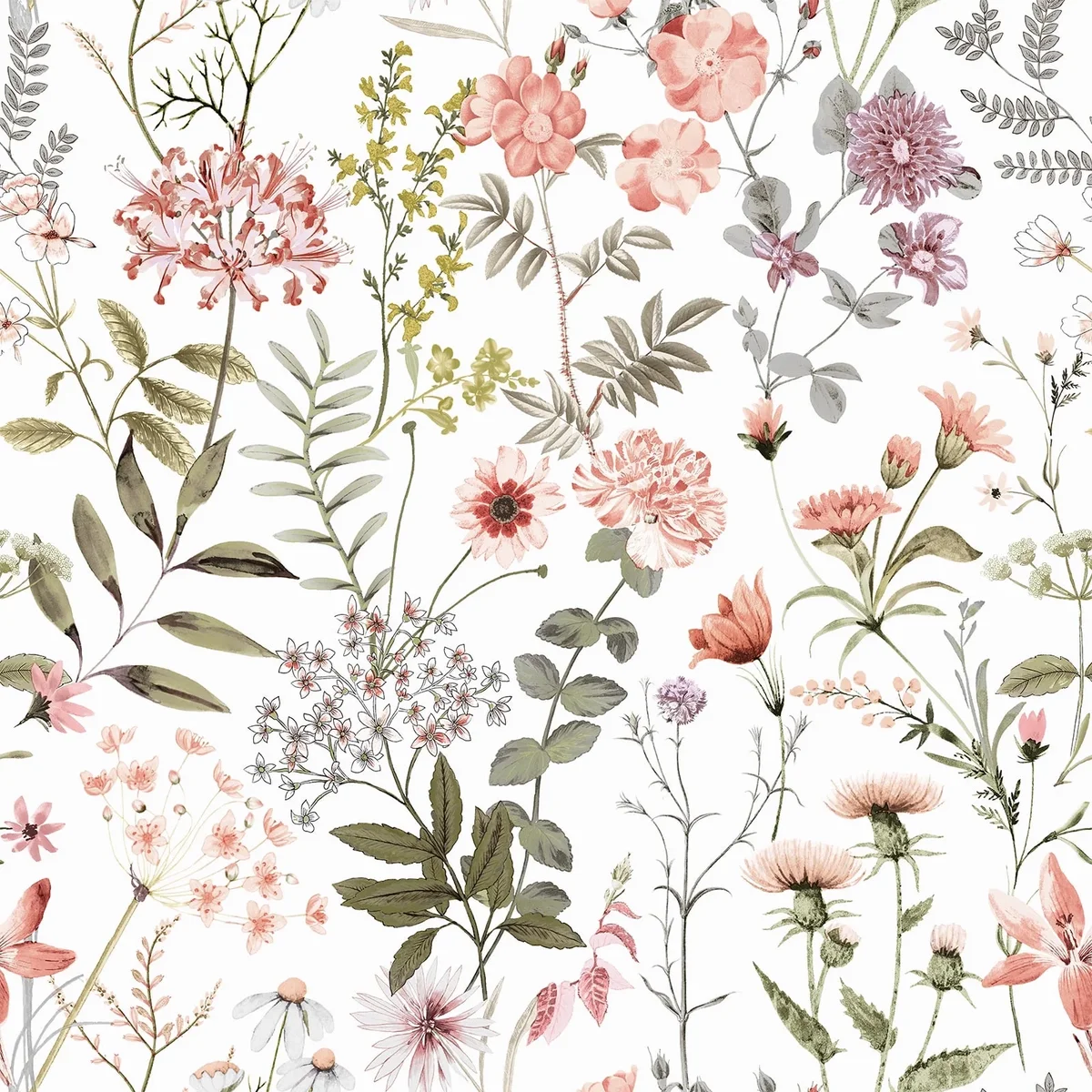 VEELIKE Wildflowers Floral Wallpaper Removable Pink Floral Peel and Stick Wallpaper for Girl's Bedroom Vintage Flower Wall Mural for Living Room  4337