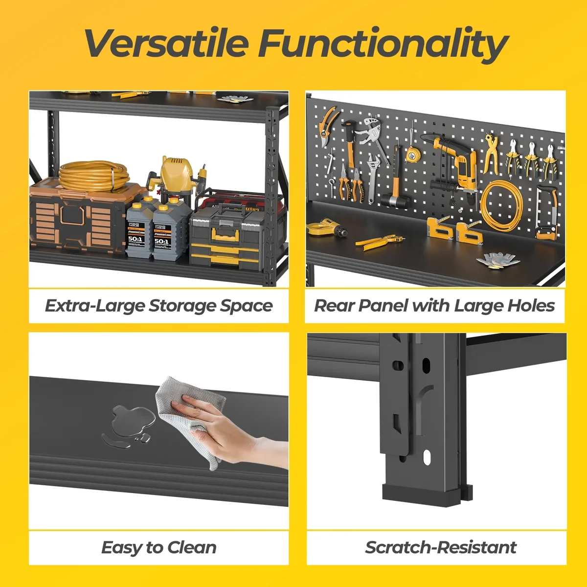 PLMFJQK Work Bench with Pegboard,Heavy Duty Workbench Adjustable Shelves,Tool Cart,Work Table for Garage Warehouse47.2 H*47.09" W*19" D 4116