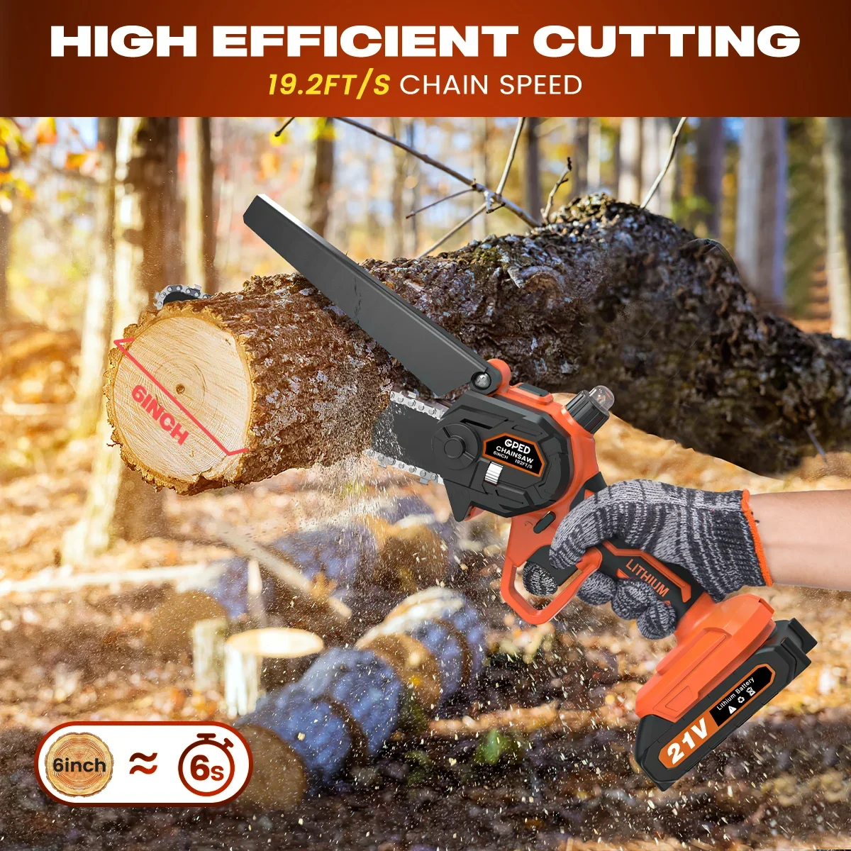 GPED Mini Chainsaw Cordless 6 inch with 2 Battery, Mini Power Chain Saw with Security Lock, Electric Chainsaw, Handheld Small Chainsaw for Tree T 8962