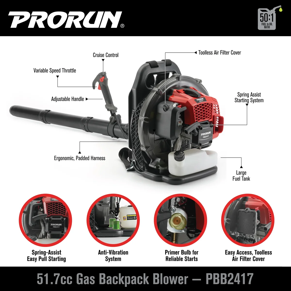 Everdaily Essentials 51.7cc 570 CFM 250 MPH Gas-Powered 2-Cycle Backpack Leaf Blower 2179