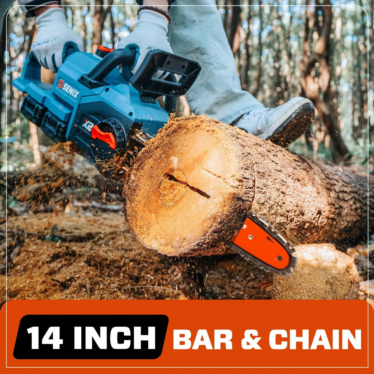 Senix 40V 14-Inch Brushless Cordless Chainsaw w/ Auto Oiler & Tool-Free Tension, 2 x 4Ah Batteries & Charger 0149