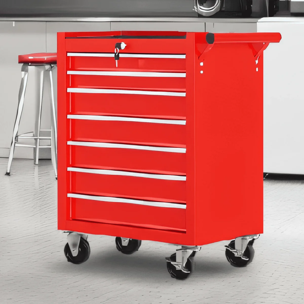 Seizeen Rolling Tool Chest on Wheels, Metal Tool Cart Toolbox Storage Cabinet Organizer W/ 7 Drawers, Red 7242
