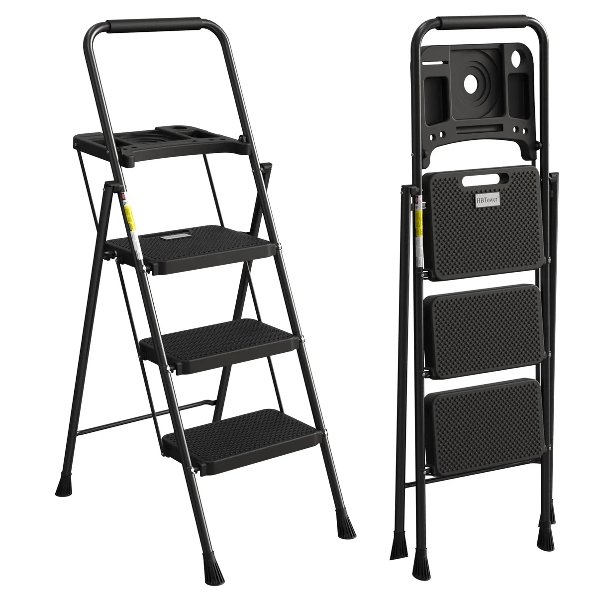 Everdaily Essentials 3 Step Ladder, Folding Step Stool with Tool Tray, Wide Anti-Slip Pedal and Anti-Slip Feet, 330lbs Capacity Steel Ladder for Home Office, 3494