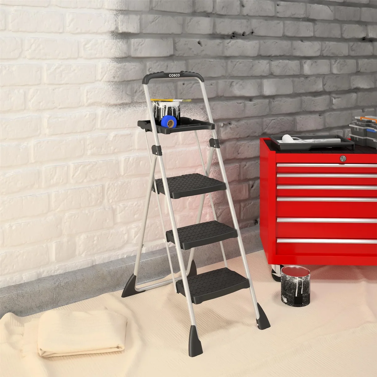 COSCO 3-Step Max Steel Work Platform, 225 lb. Weight Capacity, Black 3310