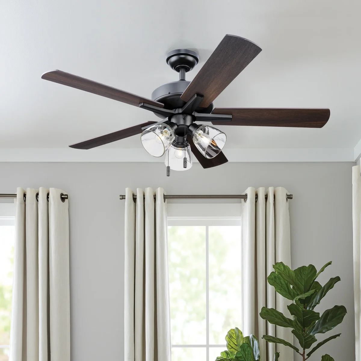 Better Homes & Gardens 52" Bronze Transitional Ceiling Fan, 5 Reversible Blades, 3 LED Bulbs Included 6519