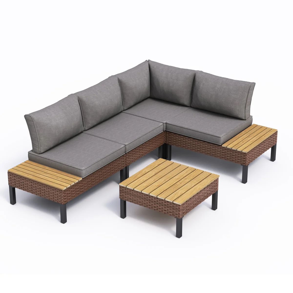 ELPOSUN Patio L Shaped Conversation Sectional Sofa Set with Coffee Table, 5 Pieces Patio Furniture Seating Group with Side Table for Backyard Gar 7070