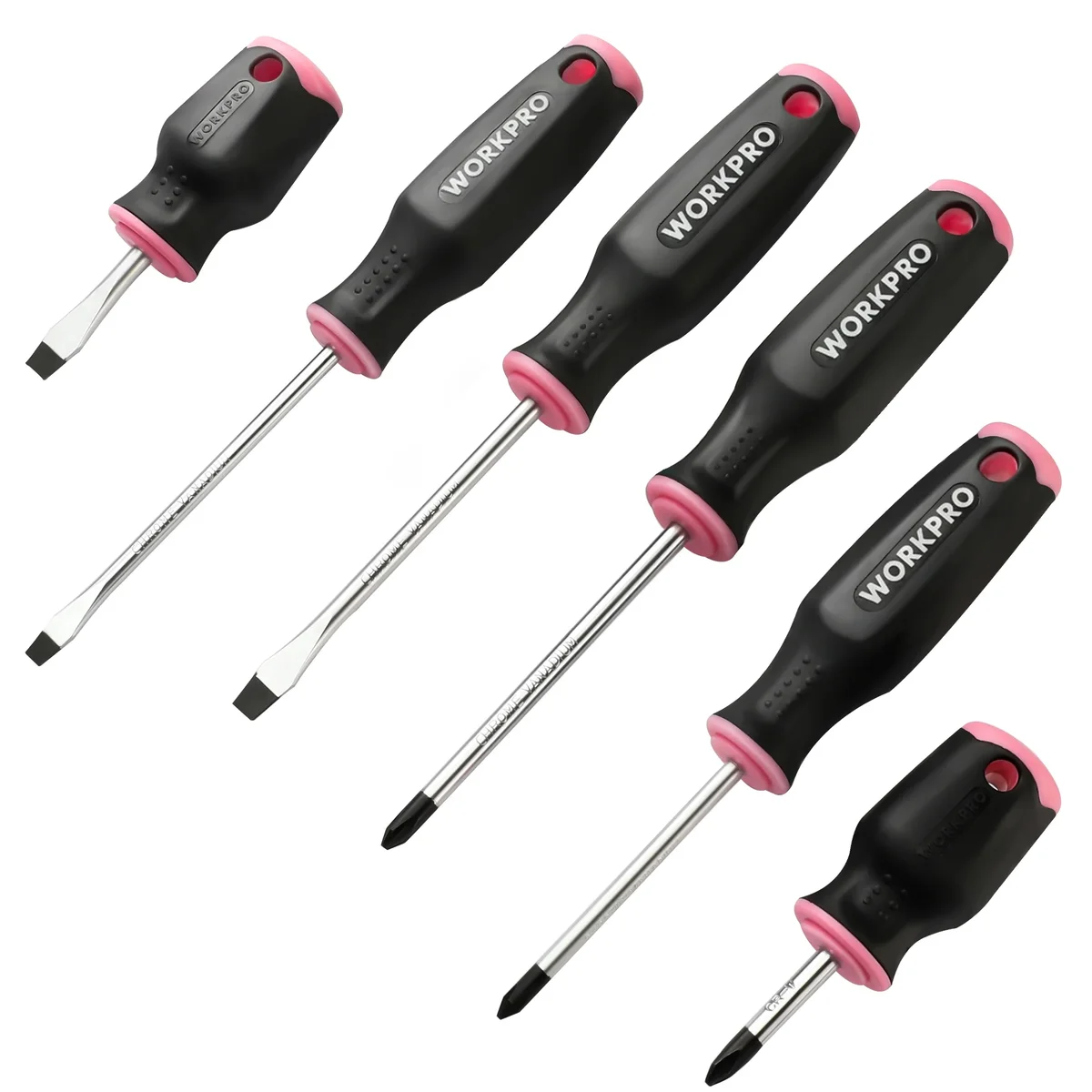 WORKPRO 6-Piece Pink Magnetic Screwdrivers Set, Includes 3 Slotted & 3 Phillips Screwdrivers, Stubby Screwdrivers, Cr-V Shank, Hand Tool Kit for  0727