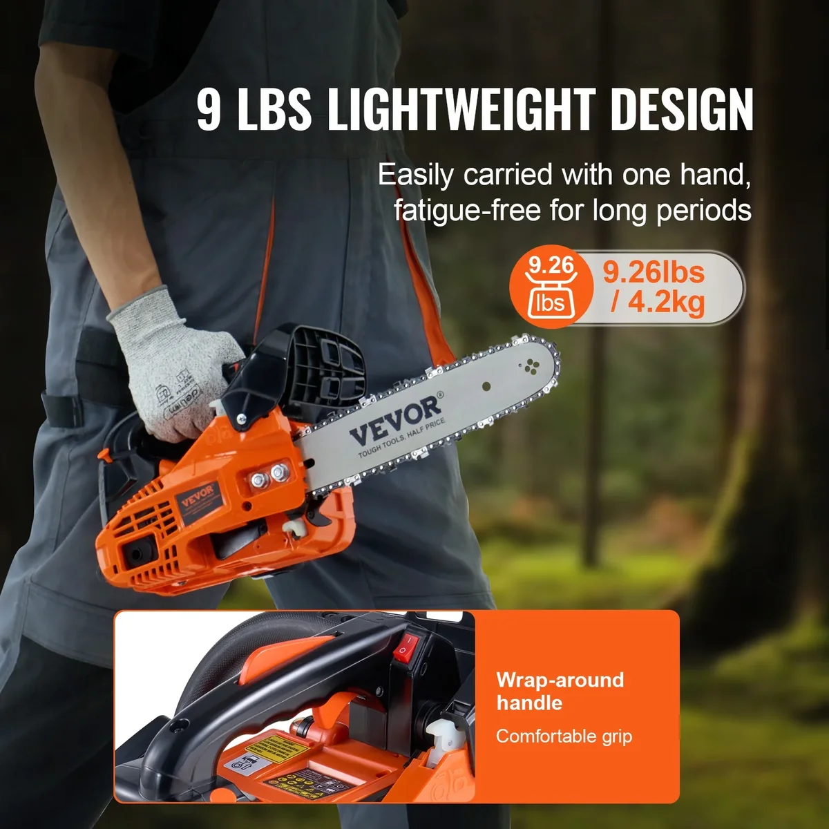 VEVOR Gas Chainsaw, 25.4CC 12" 1.2HP, Gasoline Powered Chain Saw, Handheld Cordless Petrol Chainsaws for Tree Wood Branch Cutting, Tree Trimming, 6703
