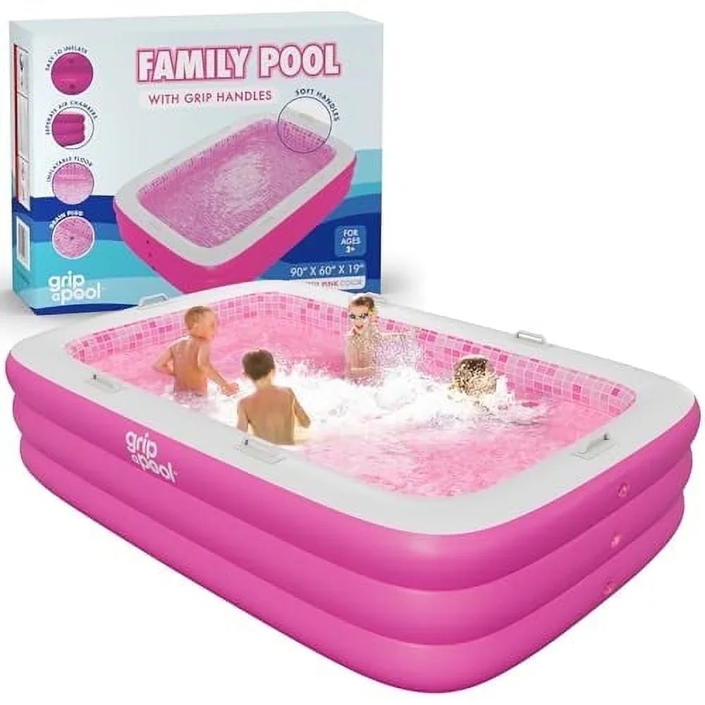Grip a Pool Inflatable Blow up Swimming Pool ''90"x60"x19",  Family Size for Kids and Adults 9804