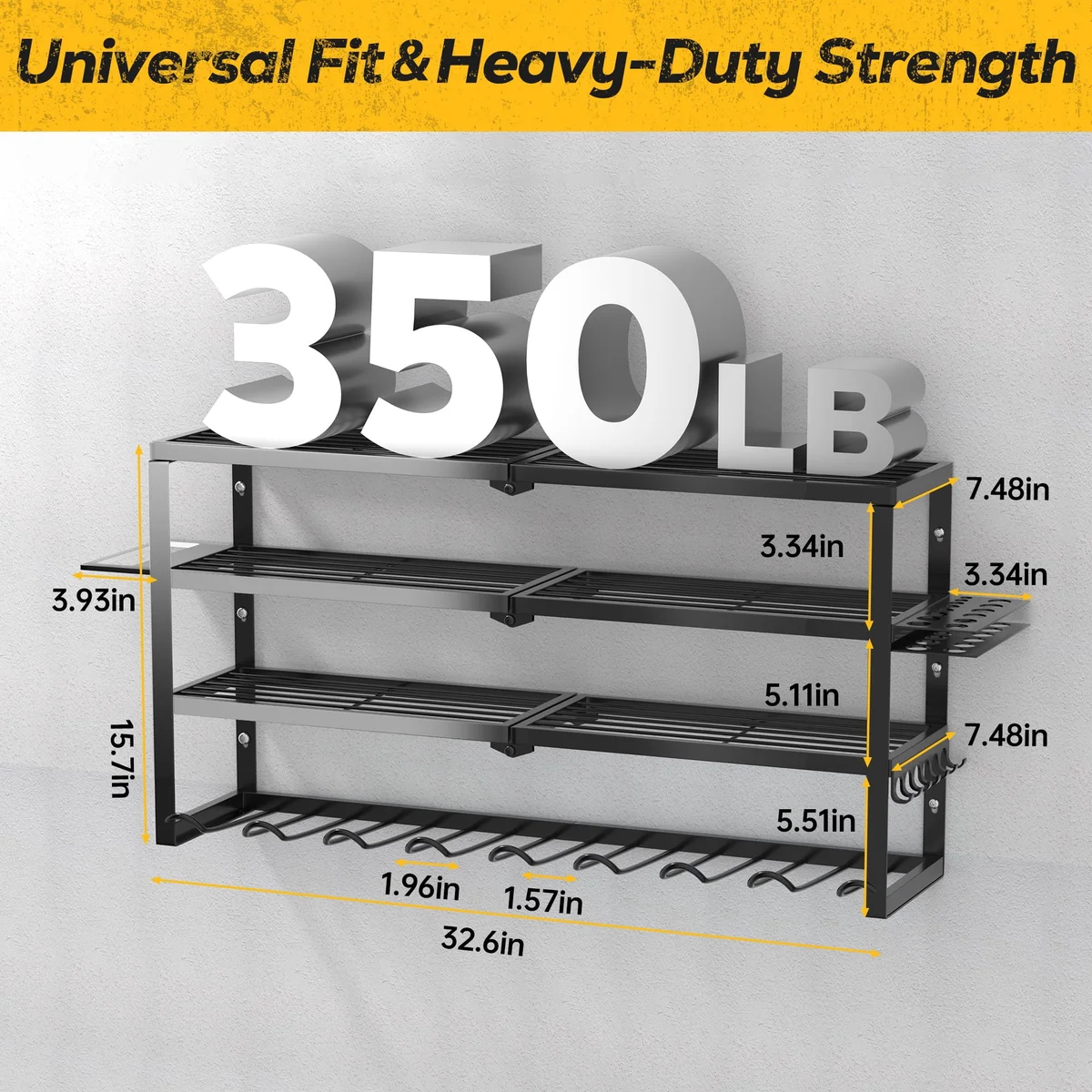 Riousery Heavy Duty Power Tool Organizer Wall Mount, 4-Tier Garage Storage Tool Rack with 8 Cordless Drill Holders, 350 LBS Capacity 6705