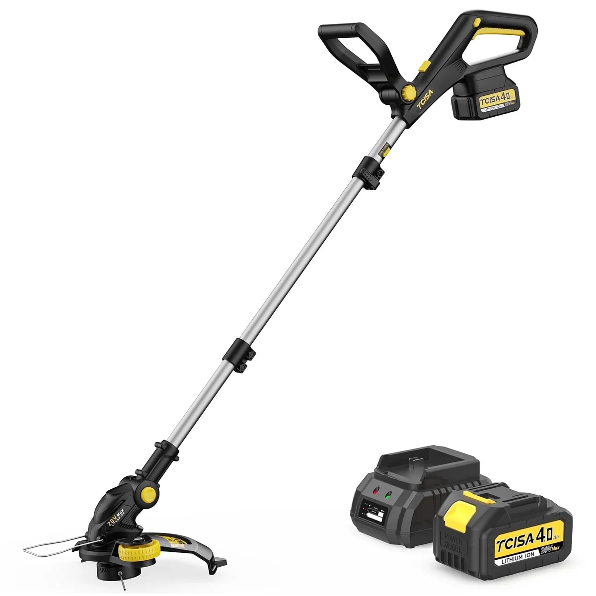 Tcisa 12-inch electric weed wacker & String Trimmer, 20V 4.0Ah Battery & Charger Included, Efficient Lawn Edger with Adjustable Cutting Head 9362