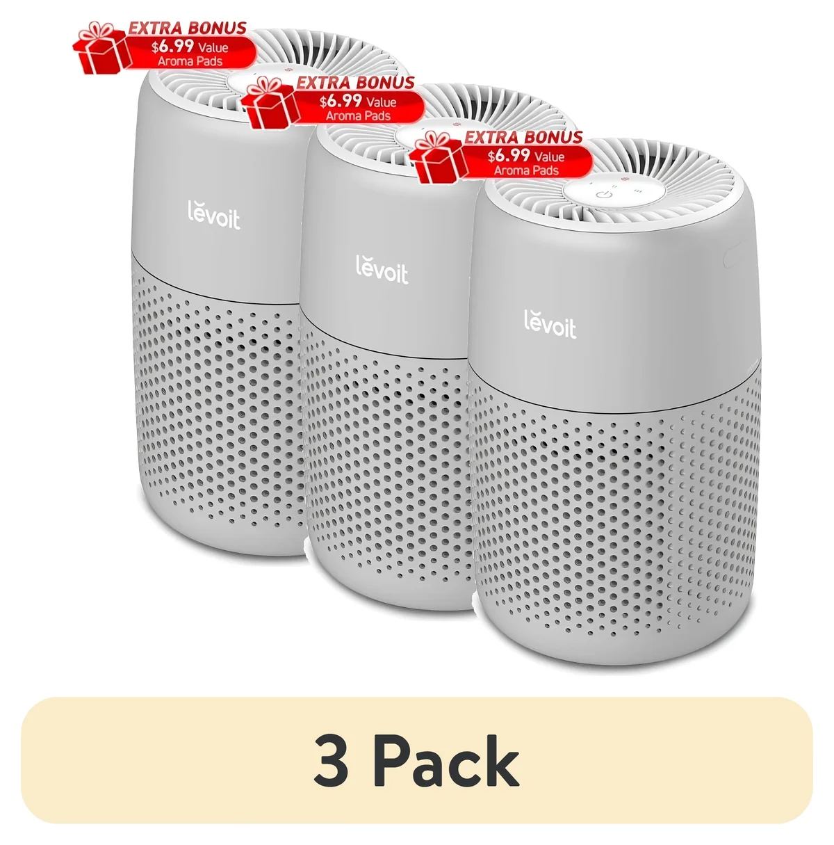 Levoit (3 pack) Levoit Core Mini-P 255 Sq Ft 3-Stage Filtration Desktop Air Purifier with Aromatherapy for Small Bedrooms and Nurseries, Gray 3240