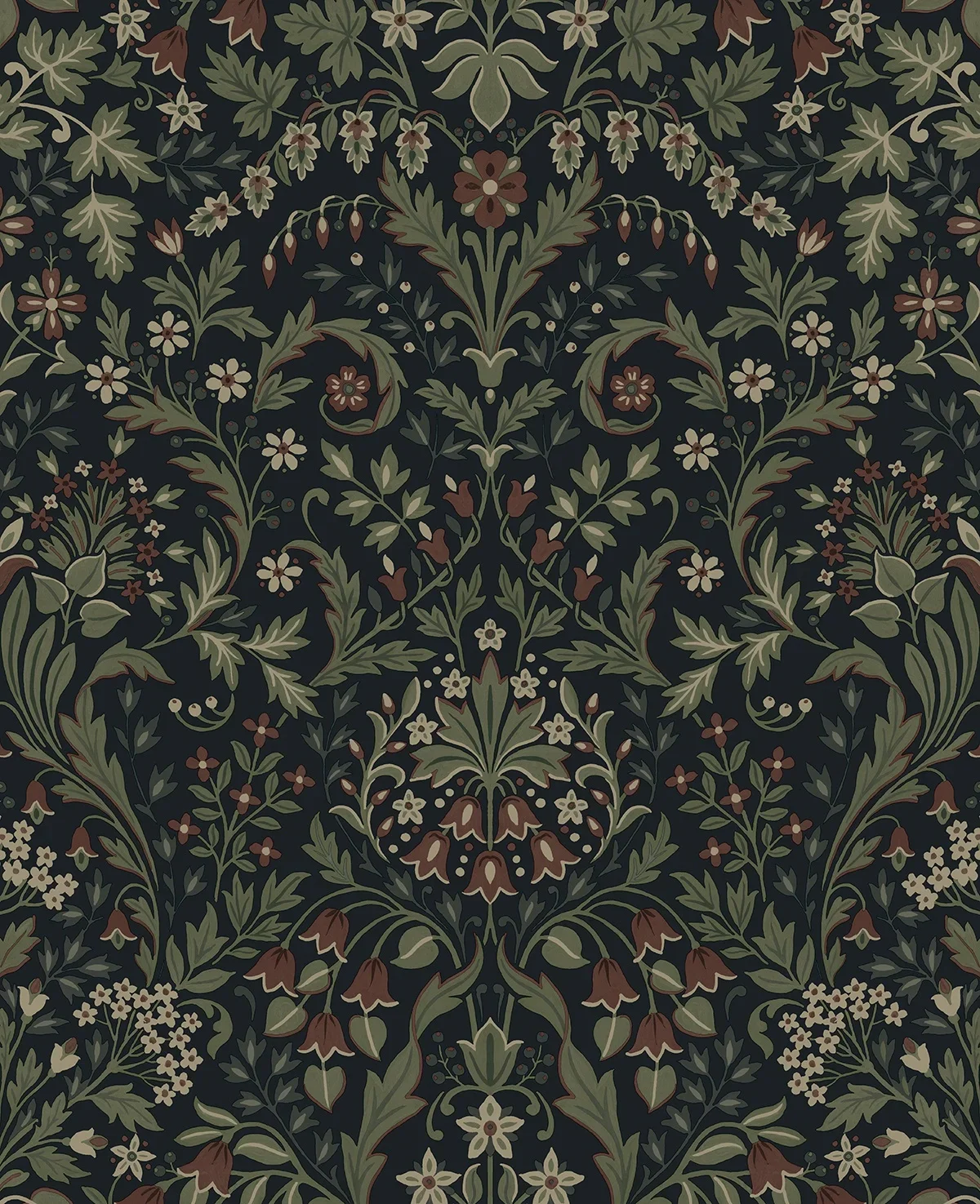 NextWall Midnight Blue & Sage Filigree Floral Peel and Stick Wallpaper - 20.5 in. W x 18 ft. L Roll 6802