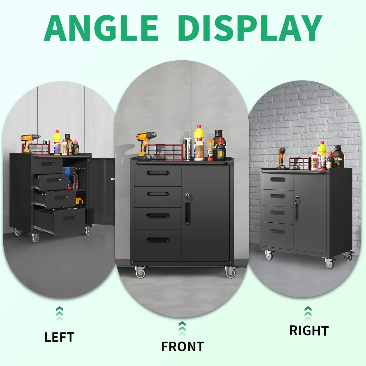 IKIMI 34.65"H Metal Rolling Tool Storage Cabinet with 4 Drawers & 1 Lockable Door, Mobile Tool Cart with Adjustable Shelf for Workshop/Garage, Bl 2279
