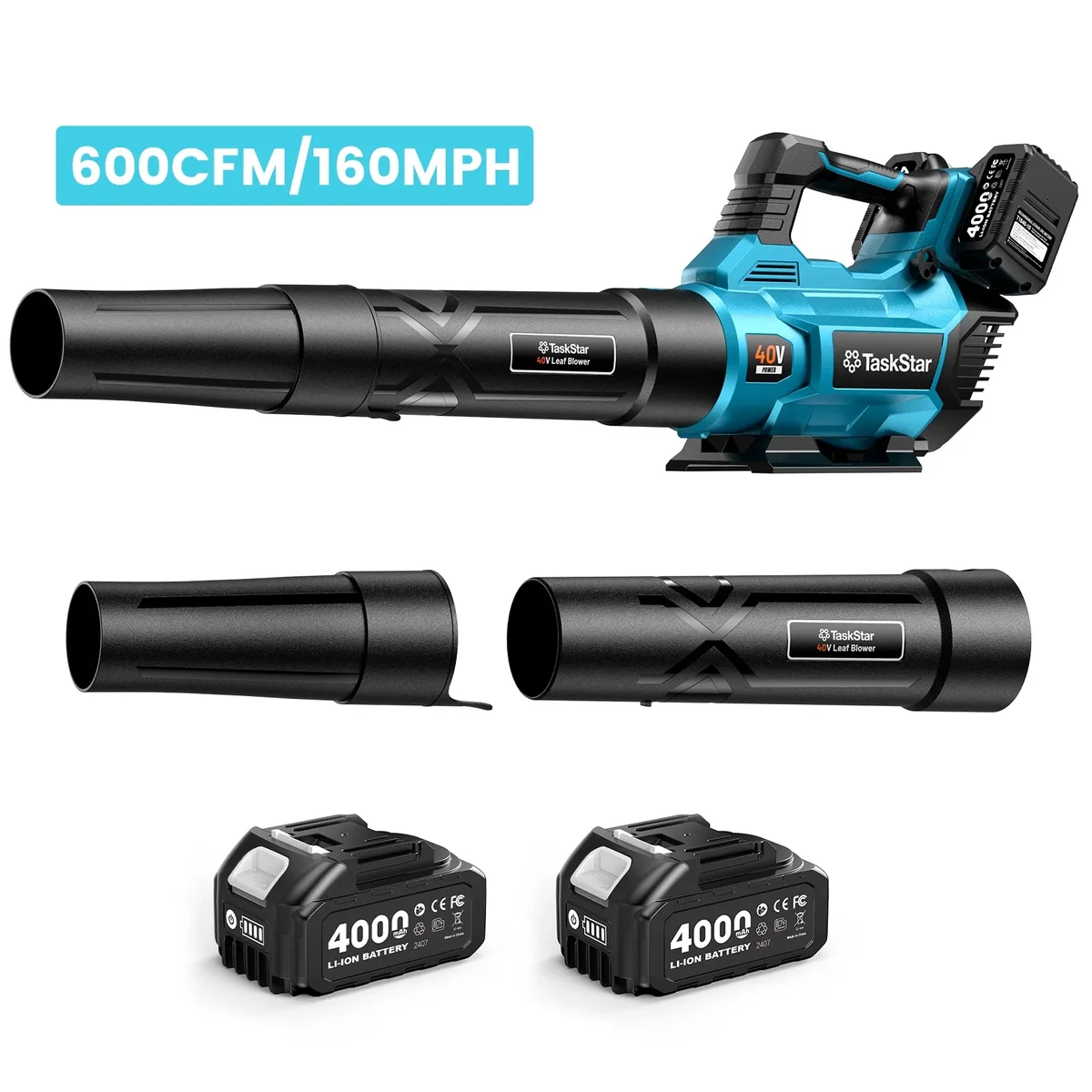 Taskstar 40V Cordless Leaf Blower,600CFM/160MPH ,2*4000 mAh Batterie,  Electric Blower for Lawn Care/Debris/Dust 4777