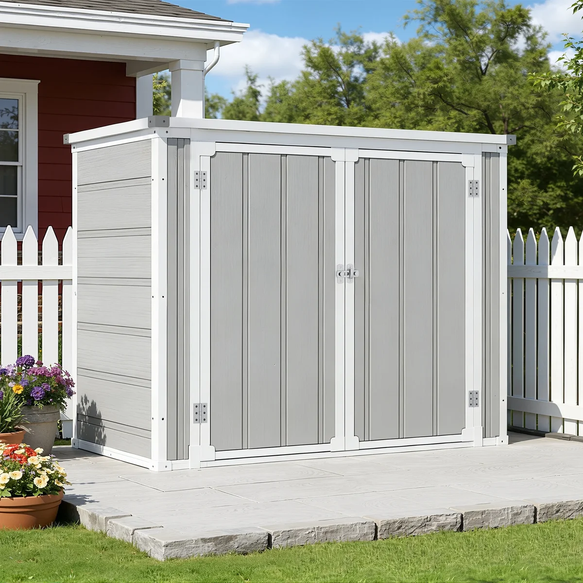 Enyopro 306Gal Shed & Outdoor Storage, Horizontal Resin Storage shed with Floor, All-Weather Tool Plastic Sheds for Bike, Lawn Mower, Generator,  4035