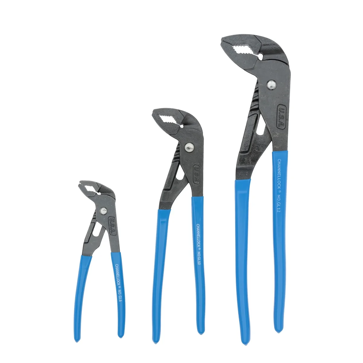 CHANNELLOCK GRIPLOCK Tongue & Groove Pliers Set, Includes 6.5, 9.5 and 12.5 inch Pliers, Offset Jaw Design, Made in USA, 3-tool set (GLS-3) 3709