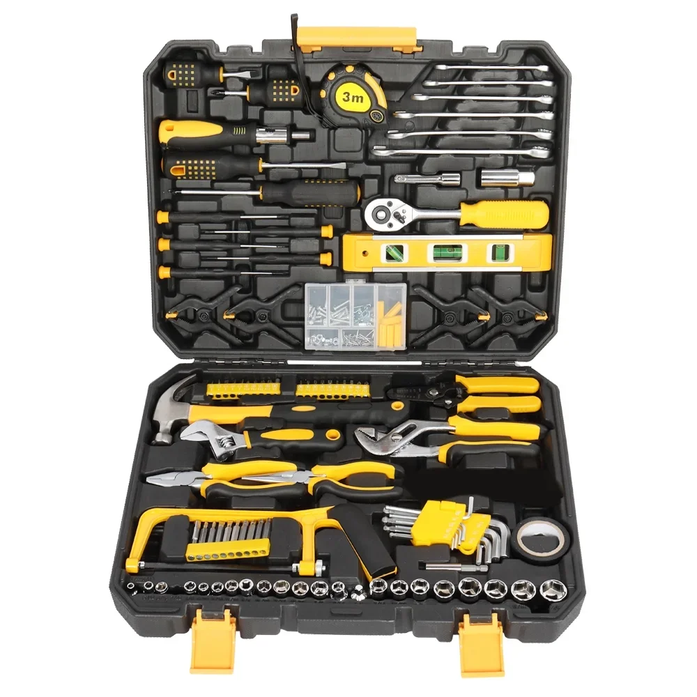 Ktaxon 198 Piece Tool Set, General Household Hand Tool Kit Socket Wrench Auto Repair Tool, W/ Storage Case, Yellow 3623