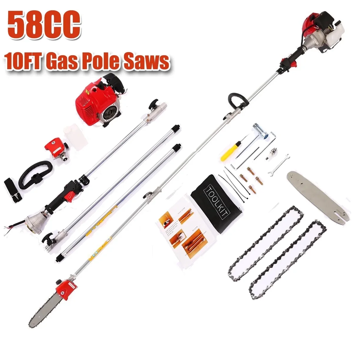 Everdaily Essentials 58cc Gas Pole Saws Chainsaw for Tree Trimming, 2 Cycle Gas Pole Saw Extendable Tree Trimmer Pole Saw Gas Powered Gas Extension Pole Saw fo 9345
