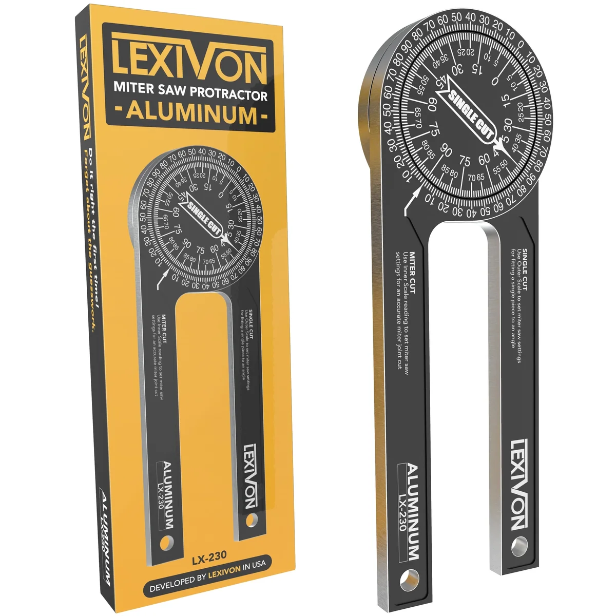 LEXIVON Aluminum Miter Saw Protractor | 7-Inch Rust Proof Angle Finder Featuring 7548