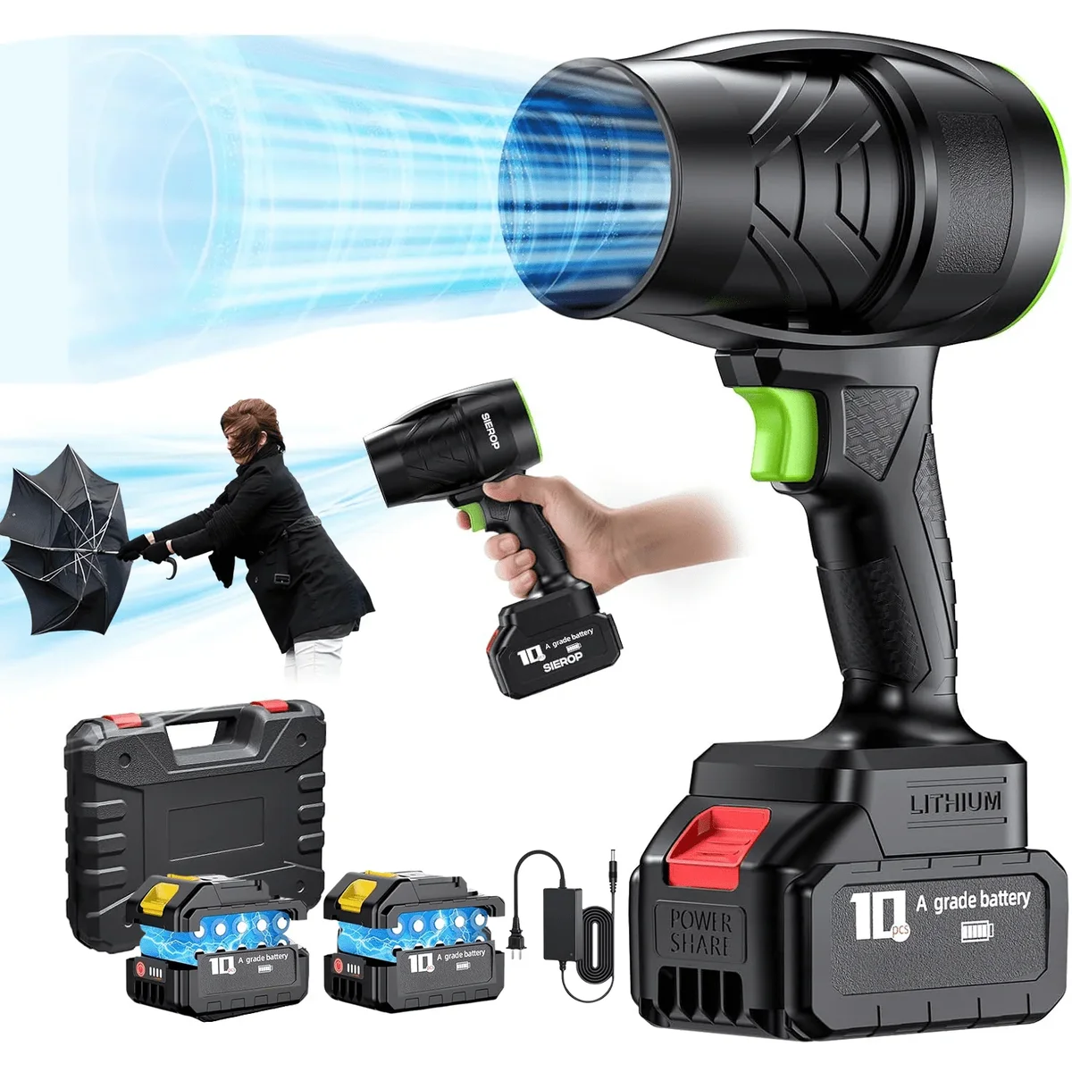 Everdaily Essentials Electric Cordless Leaf Blower - 300000RPM Handheld Leaf Blower 2 Pcs Batteries and Charger Included for Patio Cleaning, Lawn Care, Blowing 1164