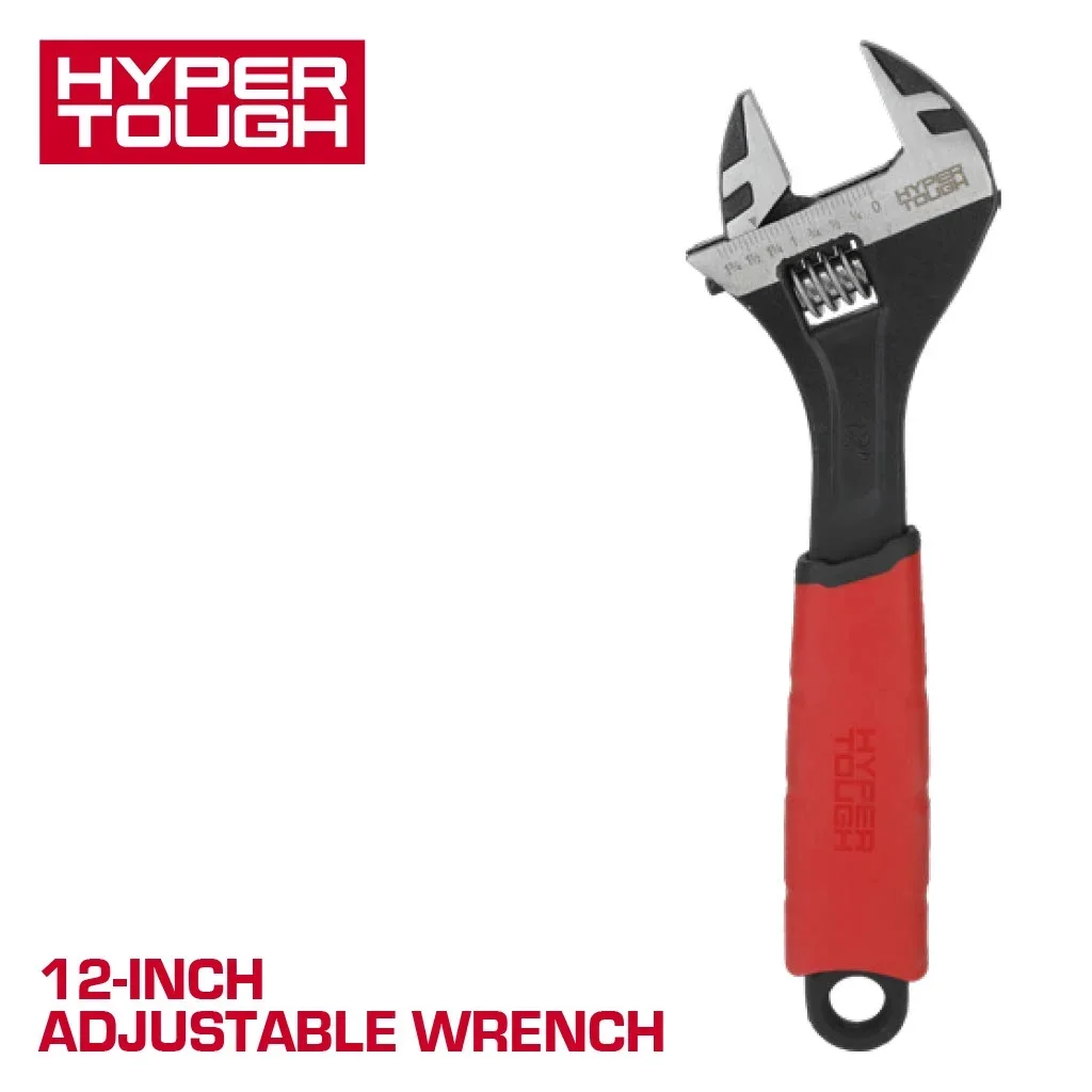 Hyper Tough 12-inch Wide Jaw Adjustable Wrench, Dual Material Comfort Grips 3200