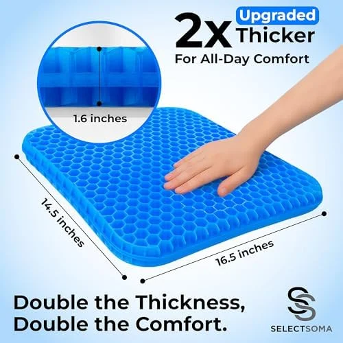 Everdaily Essentials Double-Thick Gel Seat Cushion for Long Sitting Pressure Relief for Back, Sciatica, Coccyx, Tailbone Pain - Cushion for Office Chair, Wheelchair, Ref. 4149