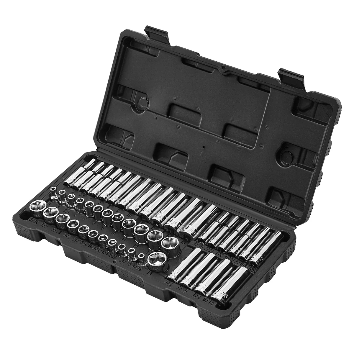 KFFKFF 46-Piece Socket Set, 1/4 Inch Drive, SAE and Metric Sizes, Includes Deep and Standard Sockets, Mechanic Tool Kit with Storage Case, Chrome 4945