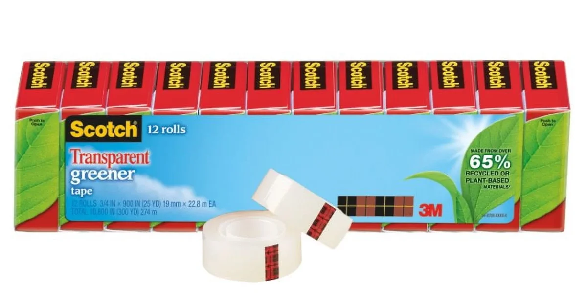 Scotch 612-12P 1 in. Core 0.75 in. x 75 ft. Transparent Greener Tape (12-Piece/Pack) 3683