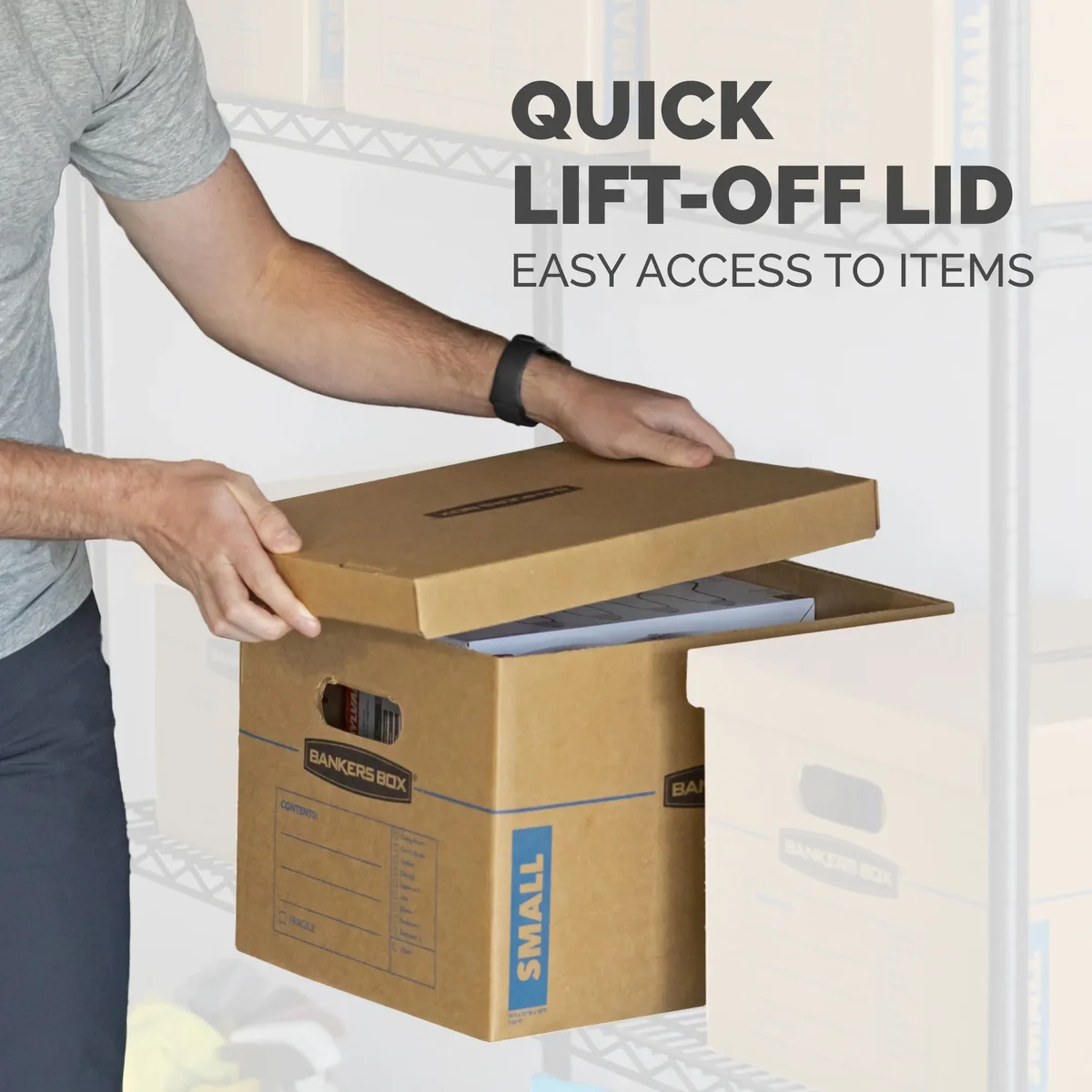 Bankers Box SmoothMove Classic Small Moving Boxes, 15l x 12w x 10h, Kraft/Blue, 10/Carton 0289