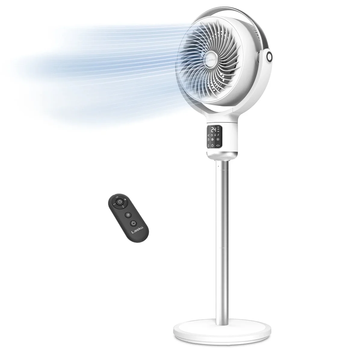 Lasko Whirlwind 7” 24-Speed Orbital Motion 25ft/s Airflow Remote Control Pedestal Fan, APDC301 5486