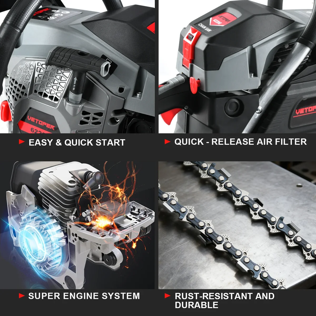 Vetoper Gas Chainsaw 62CC 20in. 6220G 2 Stroke Gasoline Powered Chain Saws Handheld for Home Garden 2037