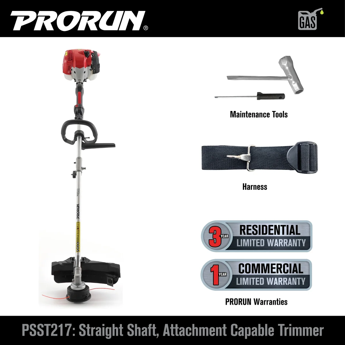 PRORUN 25.4cc 17-in. Gas-Powered 2-Cycle Straight Shaft Trimmer 9868