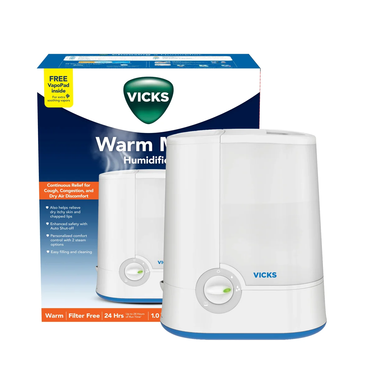 Vicks 1 gal 400 sq ft Warm Moisture Humidifier, White, V750D1V3 8361